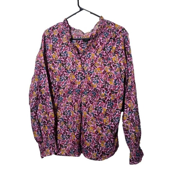 Talbots Peasant Blouse Sz XL Metallic Button Up Boho Floral Bloomcore Breathable - Picture 1 of 12
